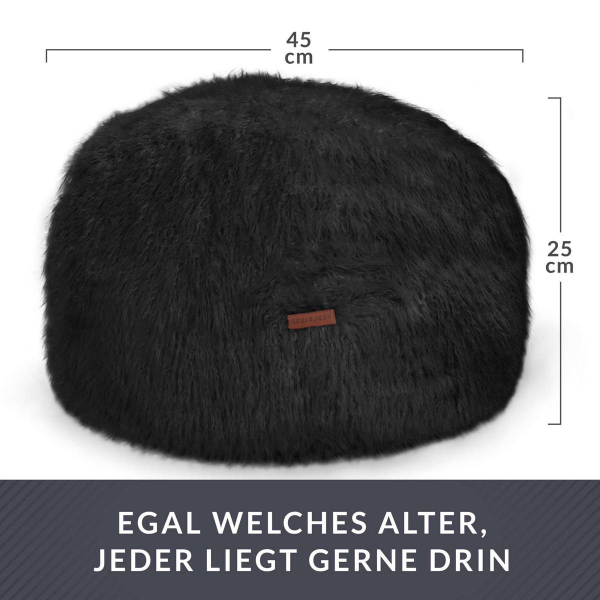 SITZSACK-HOCKER Pouf "FELLOPTIK" 45x25cm - Schwarz, Textil (45/25/45cm) - Green Bean