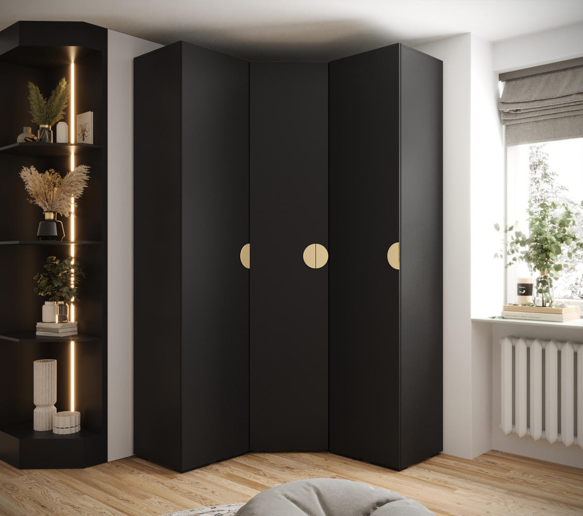 GARDEROBEN-SET 236,7/131,7/47 - Goldfarben/Schwarz, Holz/Kunststoff (131.7/236.7/47cm) - Abiks Möbel