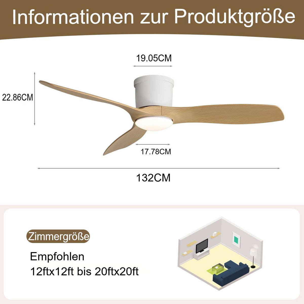 DECKENVENTILATOR 52Zoll Flach LED Licht ABS Flügel DC Motor - Weiß, Kunststoff (132/132/22.86cm) - CASIVA