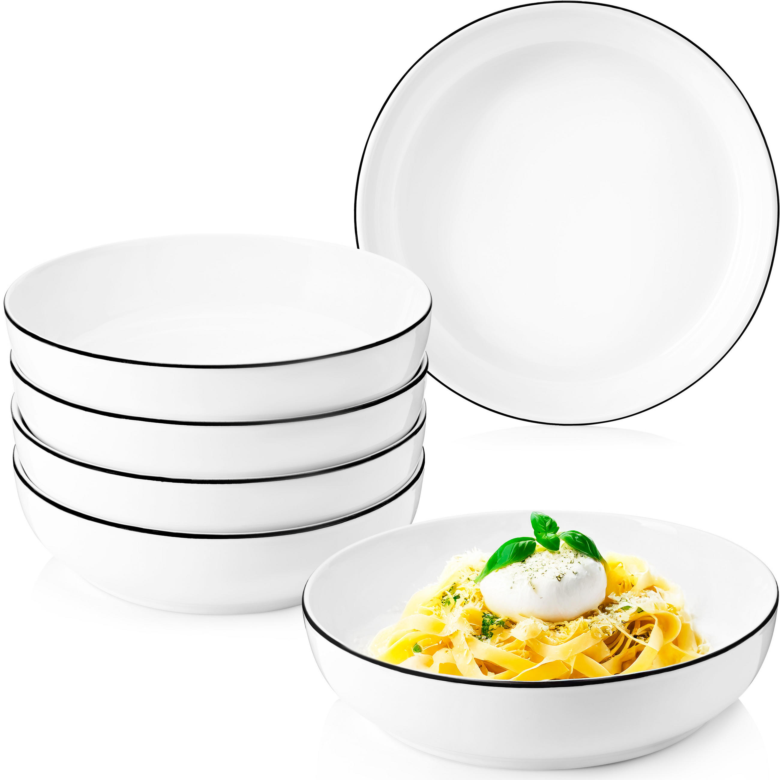 PASTASCHALEN SET MARLO BLACK RIM - 6 teilig aus Porzellan - Weiß, Keramik (22cm) - Sänger