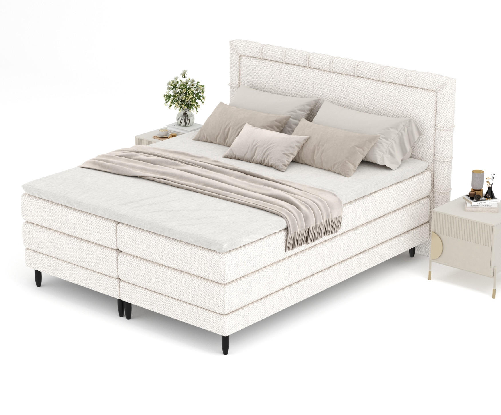 BOXSPRINGBETT Rimini Creme 140/200 cm mit Matratze und Topper - Creme/Schwarz, Holz/Holzwerkstoff (140/200cm) - Maison de Reve