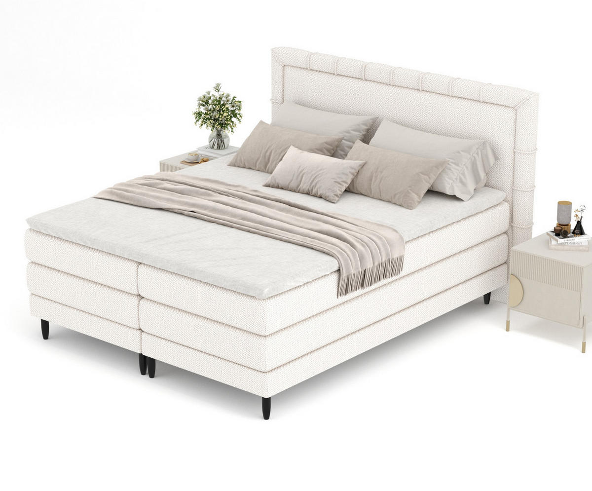 BOXSPRINGBETT Rimini Creme 180/200 cm mit Matratze und Topper - Creme/Schwarz, Holz/Holzwerkstoff (180/200cm) - Maison de Reve