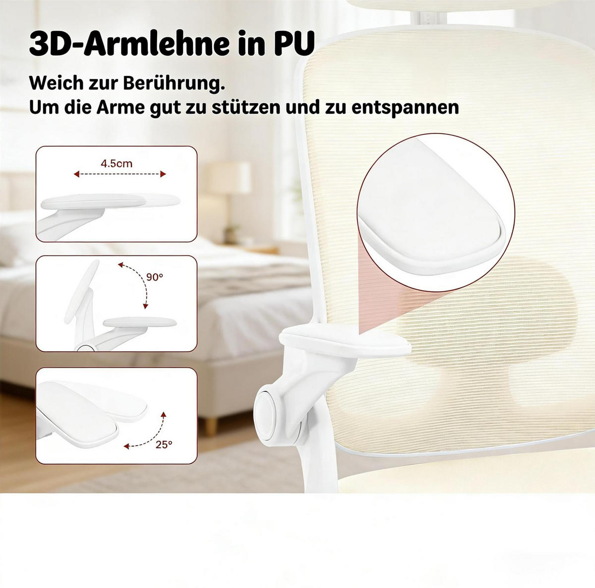 BÜROSTUHL ergonomisch höhenverstellbar Beige - Beige, Metall (47/117.5/63.5cm) - Meubliv