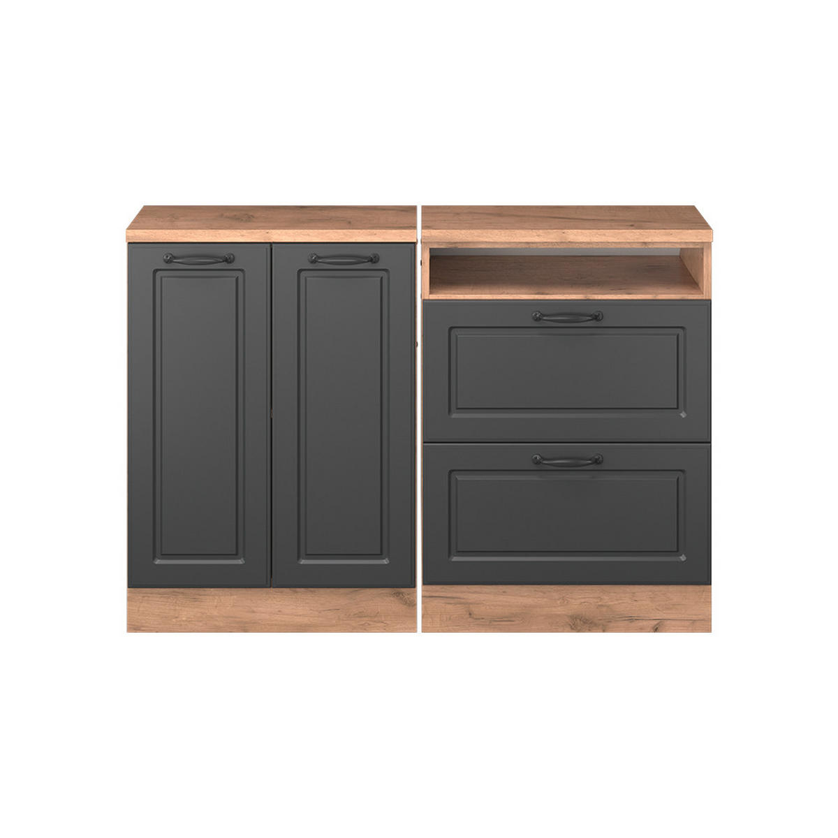 KUHINJSKI ORMAR ZA KOSINE KROVA R-Line Antracit u rustikalnom stilu 120 cm Set od 2 korpusa ormara, dubina 60 cm - hrast medunac/antracit, drvni materijal (120/83.8/60cm) - Vicco