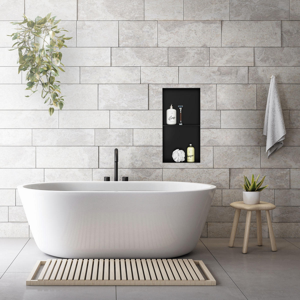 DUSCHNISCHE Schwarz 30/60 cm - Schwarz, Metall (64/10/34cm) - LuxeBath