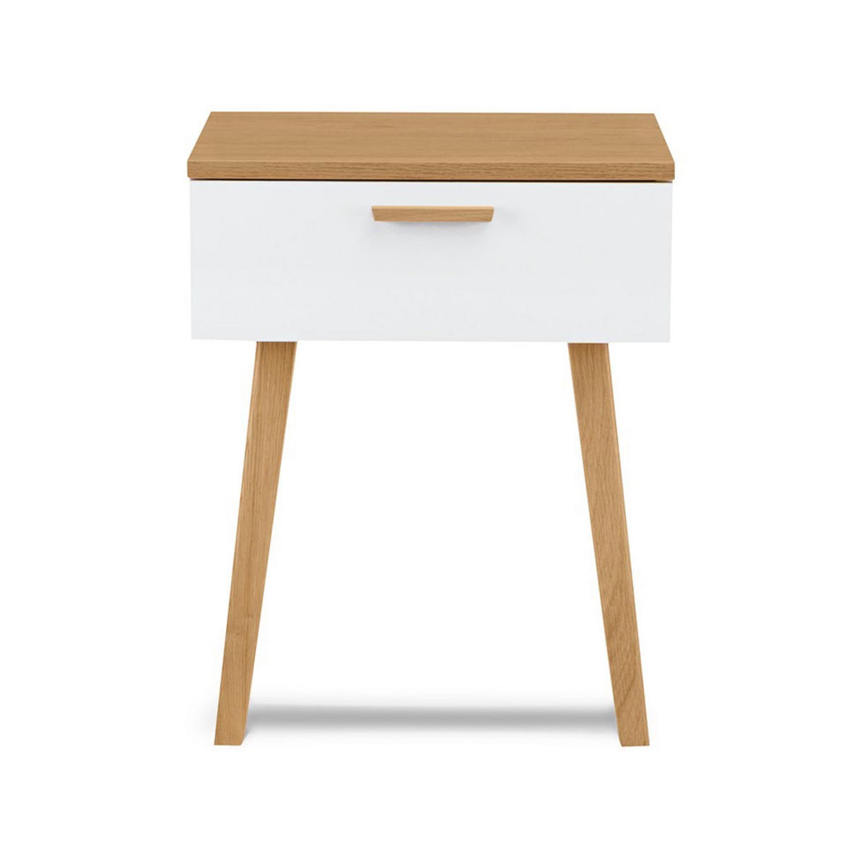 NACHTTISCH FRISK Skandinavischer, weiß - Eichefarben/Weiß, Eichenholz/Holzwerkstoff (48/60/46cm) - KONSIMO®