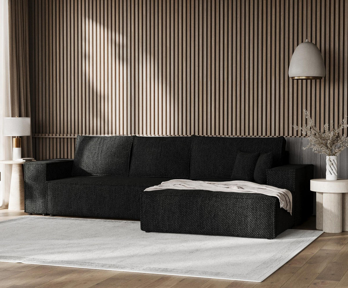 ECKSOFA TAURI mit Schlaffunktion Schwarz im Neve Stoff - Schwarz, Holz/Holzwerkstoff (294/185cm) - AltaBeds