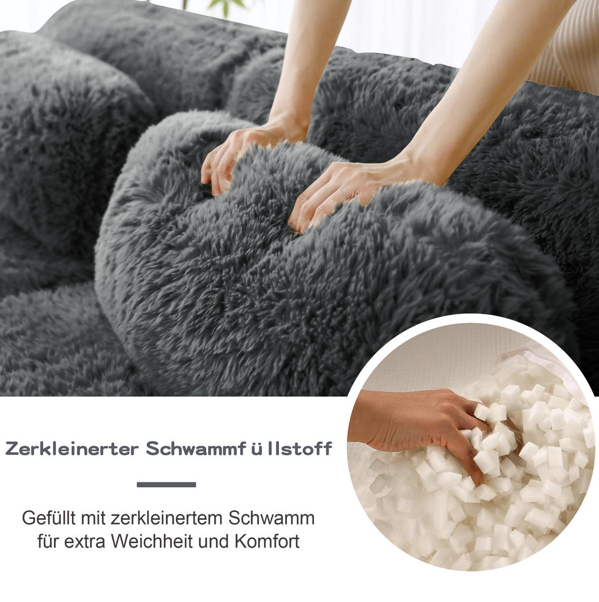 3-SITZER Sofa aus Plüsch mit modularem Design Grau - Grau, Textil (104/73/291cm) - Modenvie