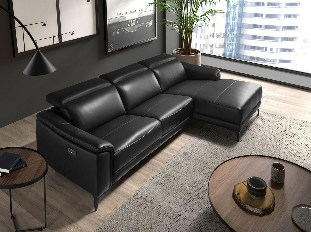 ECKSOFA Rechtes Chaiselongue-Relaxsofa aus schwarzem Leder 272/168/96 cm - Schwarz, Leder (272/168cm) - ANGEL CERDA