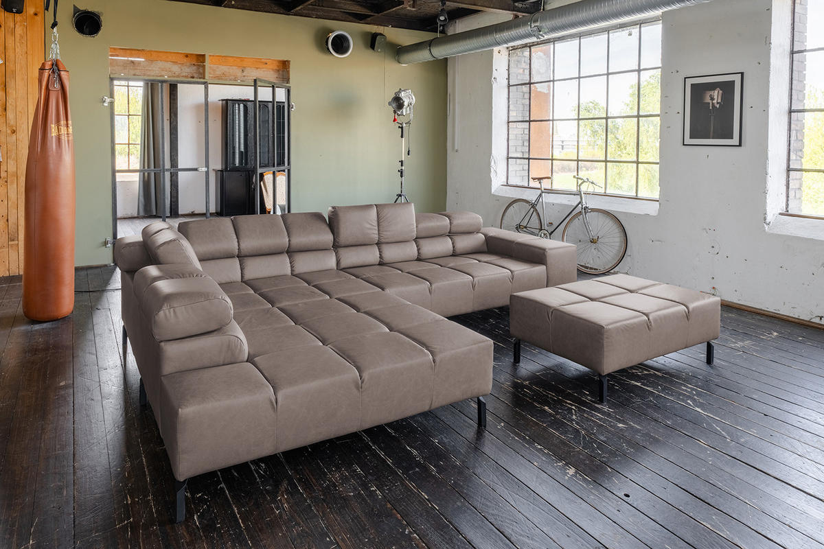 ECKSOFA NELSON Dunkelbraun Leder - Dunkelbraun/Schwarz, Leder/Metall (321/216cm) - KAWOLA