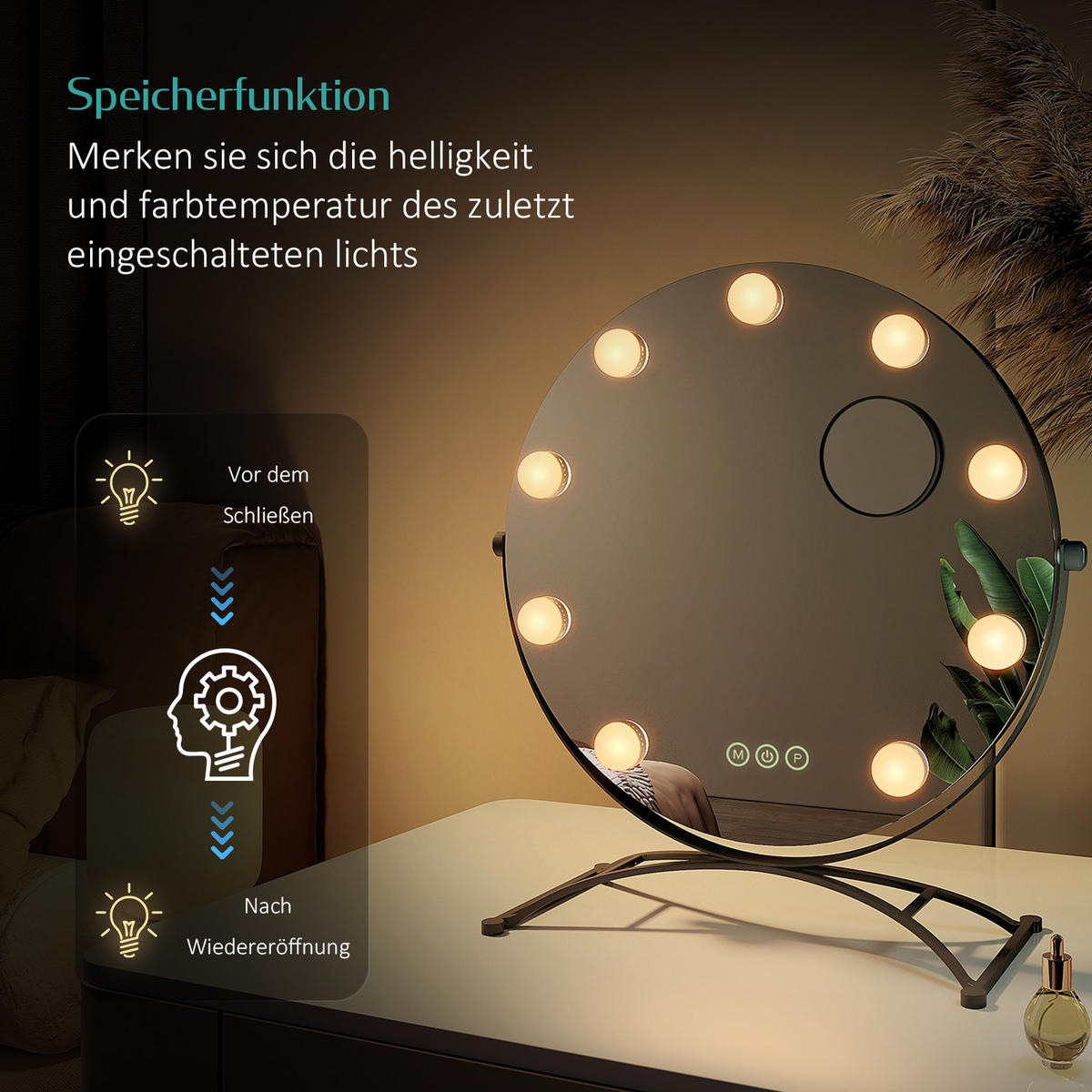 KOSMETIKSPIEGEL Rund mit Beleuchtung, Schwarz, Ø50 cm - Schwarz, Glas (50/16/50cm) - EMKE