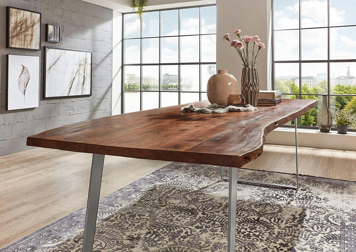 ESSTISCH HOBART - Silberfarben/Braun, Holz/Metall (100/300/77cm) - SAM