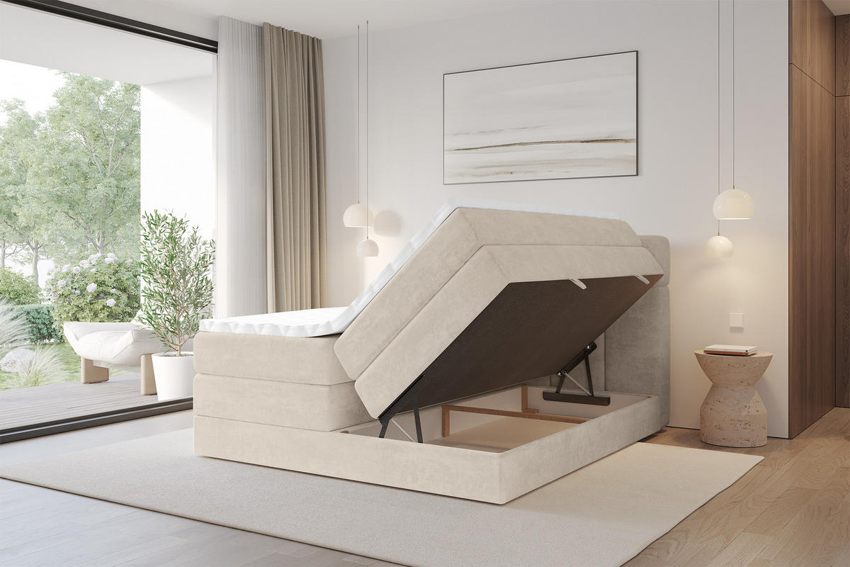 BOXBETT mit Matratze H3/H4 - FAMA KING - 160x200 cm Beige Monolith - Sahara, Holzwerkstoff (160/200cm) - ALTDECOR