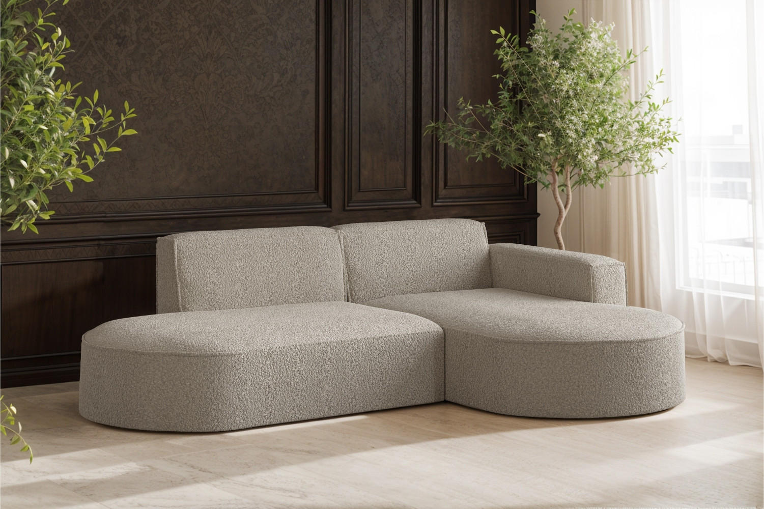 ECKSOFA Modena Studio, Stoff Quelle, Dunkelbeige Rechts - Beige, Holz (236/165cm) - Kaiser Möbel