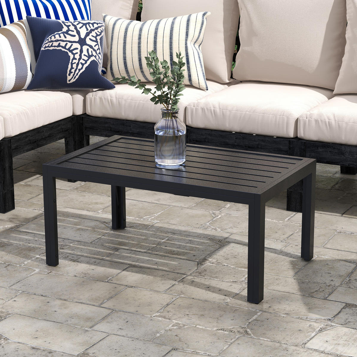 GARTENBEISTELLTISCH DE-14116 rechteckig mit Lattenrost 101x61 cm Schwarz - Schwarz, Metall (101.5/61/46cm) - ComfortXL