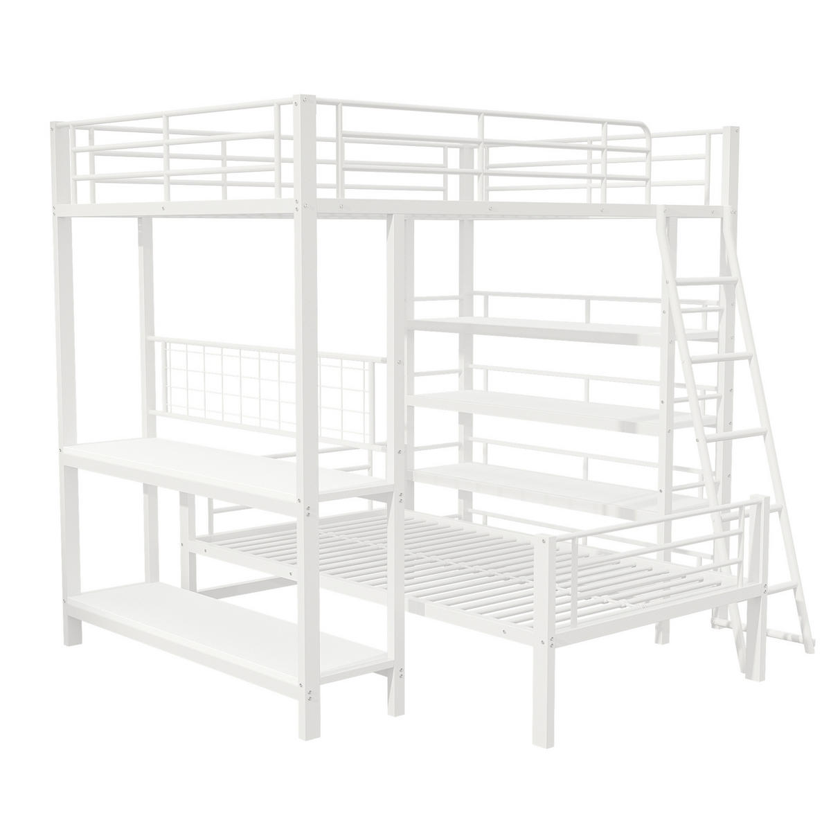 VISOKA postelja 140/200 in 90/200 cm bela z odlagalnimi policami iz kovine in MDF - bela, kovina (140/200cm) - OKWISH