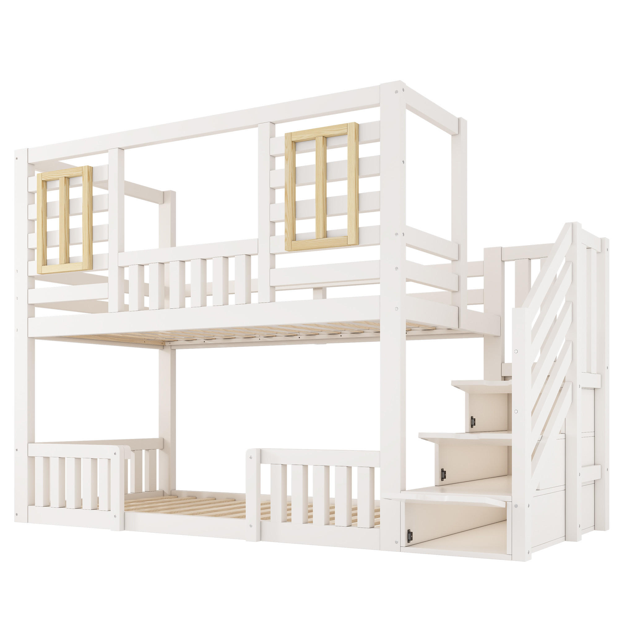 ETAGENBETT Hüttenstil Weiß 90x200 cm 2-tlg. - Weiß, Holz (90/200cm) - ComfortXL