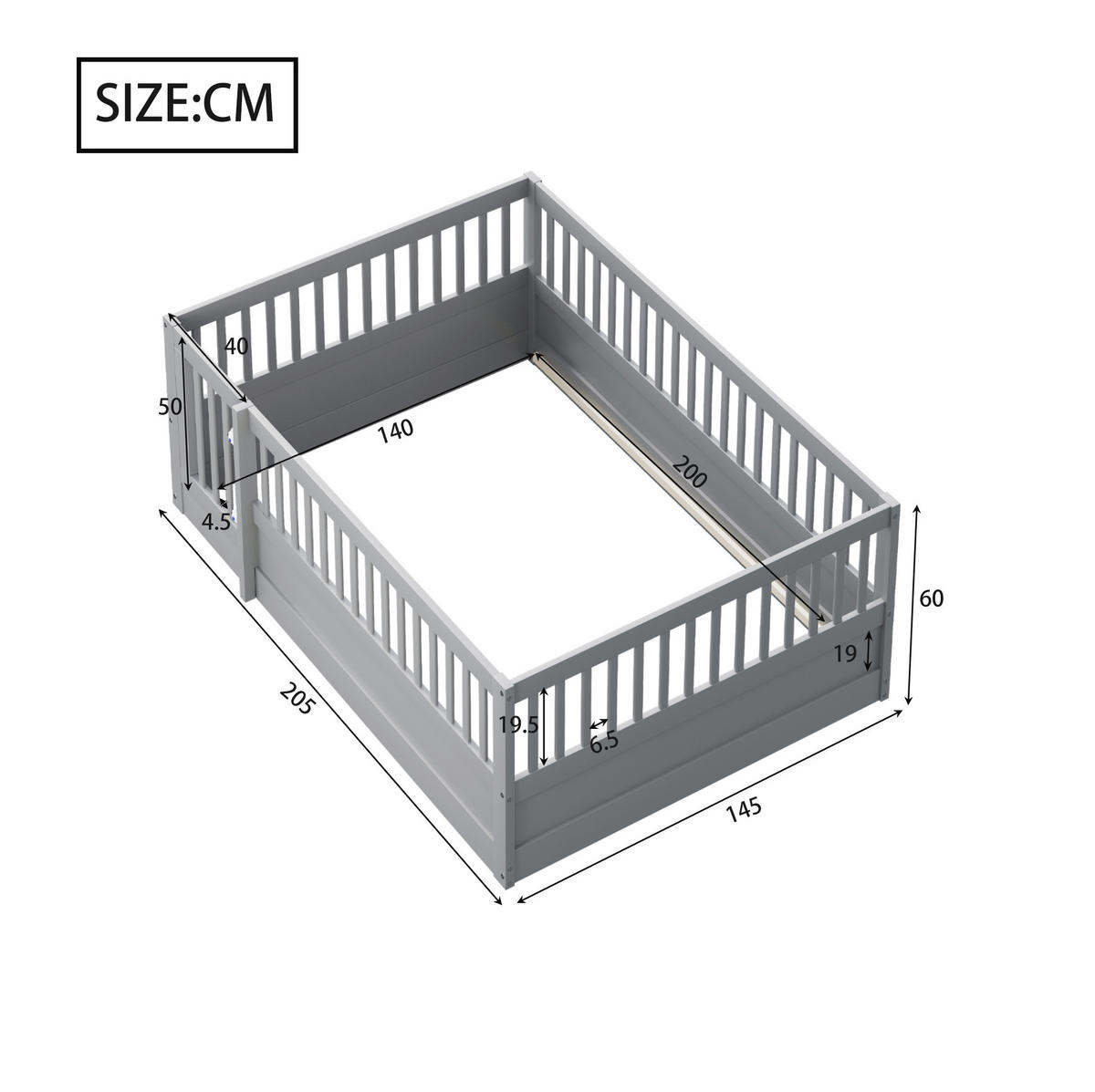 OTROŠKA postelja 140/200 cm siva s stranicami in vratci iz borovega lesa z elementi iz MDF in vezane plošče - siva, les (140/200cm) - OKWISH