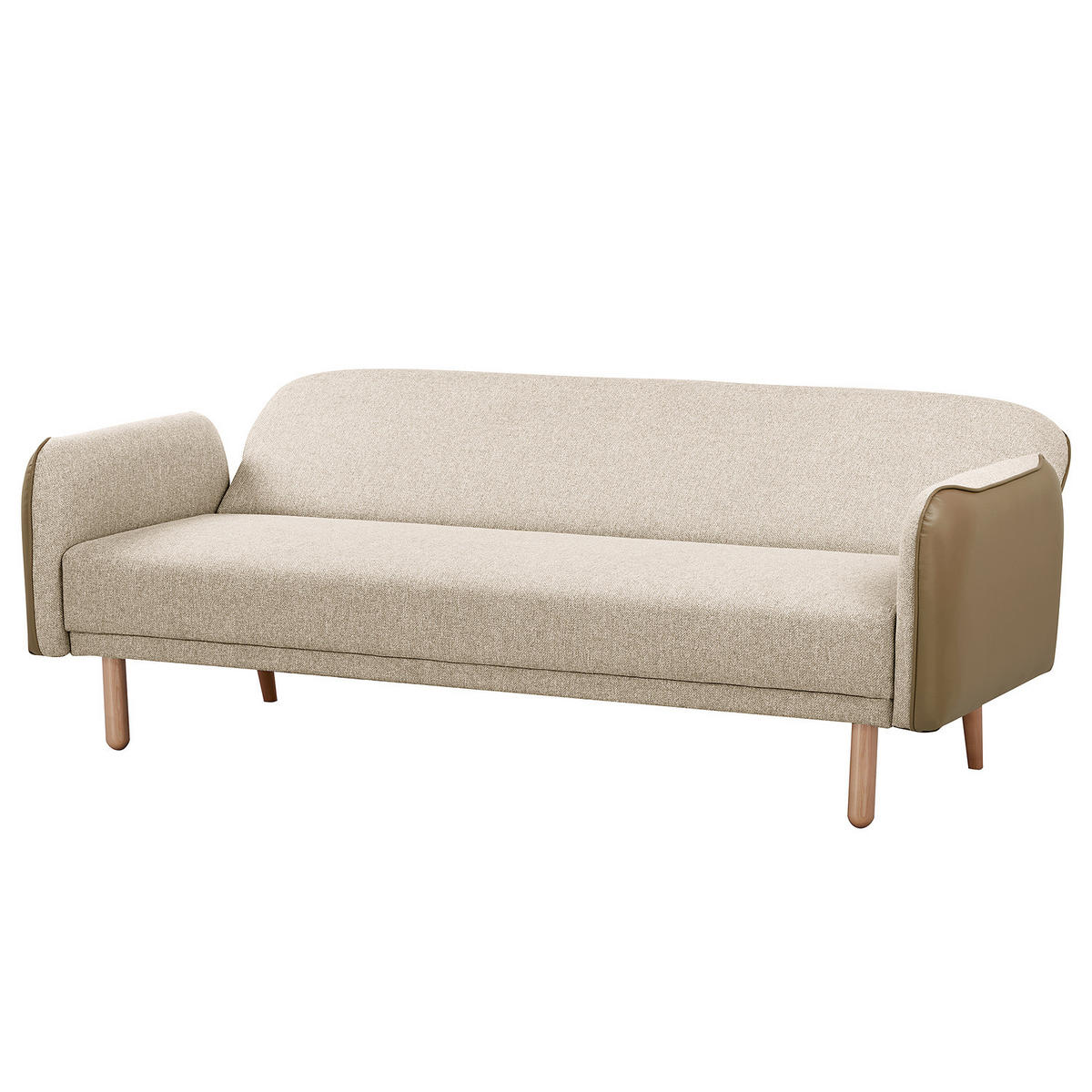 SCHLAFSOFA - Beige - Massivholz - Textil - 198 x 89 x 83 cm - Eichefarben/Beige, Holz/Birkenholz (198/89/83cm) - home24