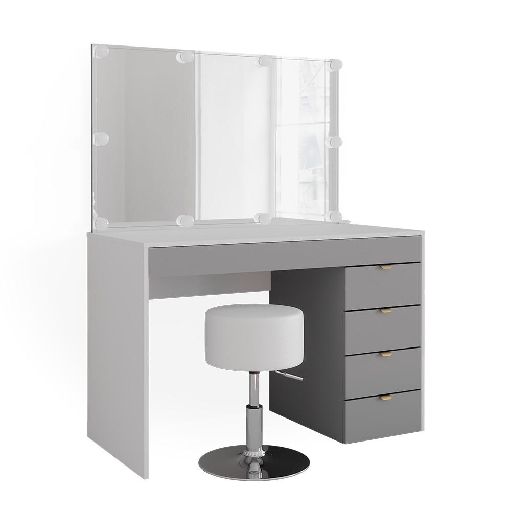 SCHMINKTISCH Elise Weiß/Grau/Grau 115 cm mit LED Beleuchtung und Hocker - Weiß/Grau, Holzwerkstoff (115/76/55cm) - Vicco