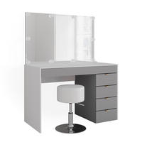 SCHMINKTISCH Elise Weiß/Grau/Grau 115 cm mit LED Beleuchtung und Hocker - Weiß/Grau, Holzwerkstoff (115/76/55cm) - Vicco