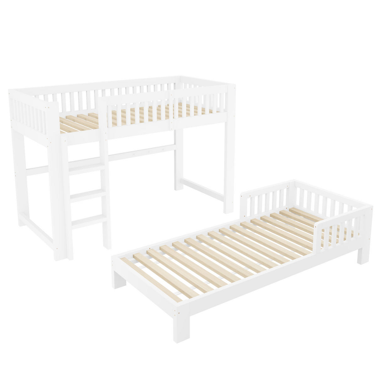 ETAGENBETT 90/200 cm Hochbett und Einzelbett, DE-41582, in Weiß - Weiß, Holzwerkstoff (90/200cm) - ComfortXL