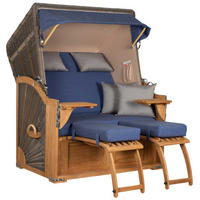 STRANDKORB SEEBLICK 2 Sitzer Teak - Blau/Braun, Metall (125/170/80cm) - Mr. Deko