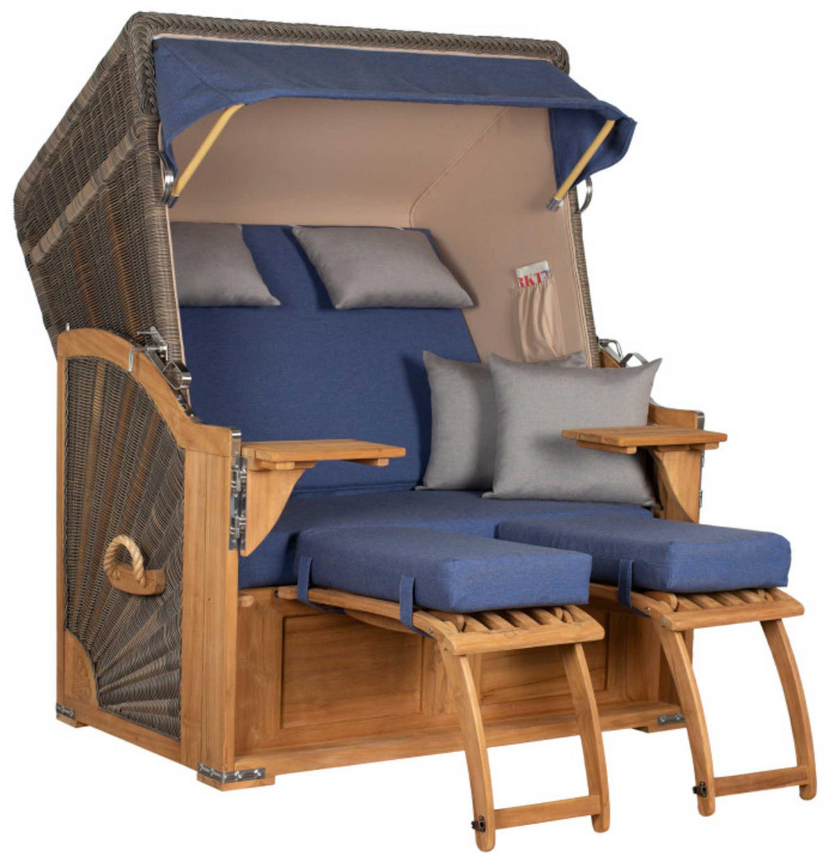 STRANDKORB SEEBLICK 2 Sitzer Teak - Blau/Braun, Metall (125/170/80cm) - Mr. Deko