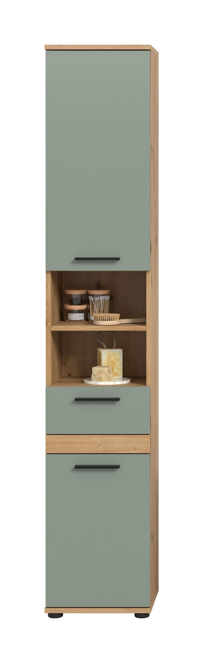HOCHSCHRANK Flint (B/H/T: 35x191x31 cm) in Salbei und Artisan Eiche Nachbildung - Eiche Artisan, Holzwerkstoff (35/191/31cm) - Homes & Jones