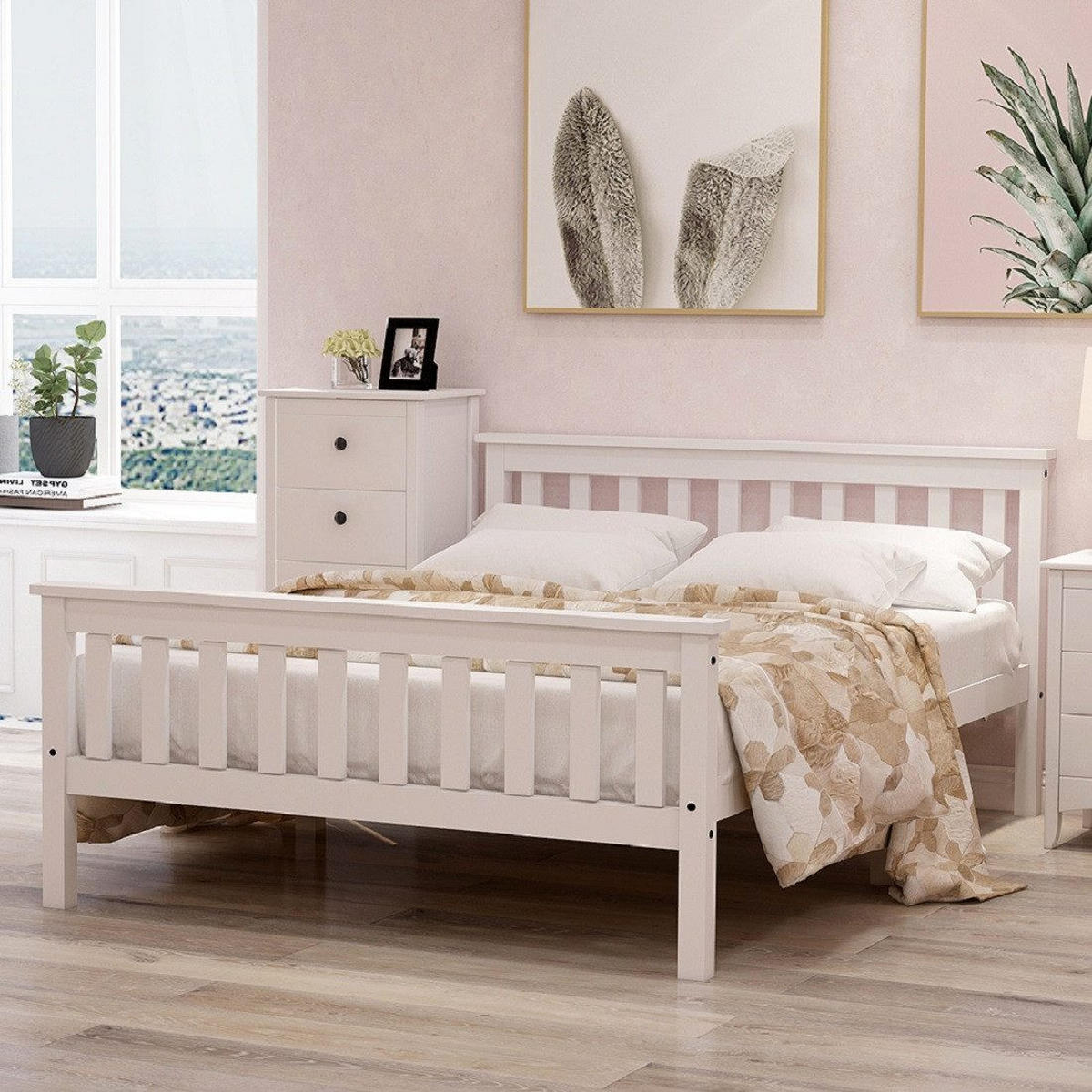 MASSIVHOLZBETT mit Lattenrost Kopfteil Doppelbett 140*200cm - Weiß, Holzwerkstoff (140/200cm)