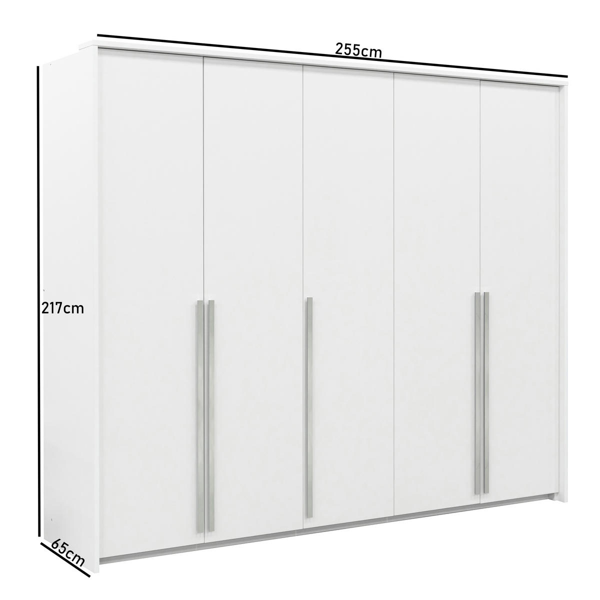 KLEIDERSCHRANK GENUA 255 cm - Weiß mit Silbernen Griffen - Weiß, Holzwerkstoff (255/217/65cm) - Bettso