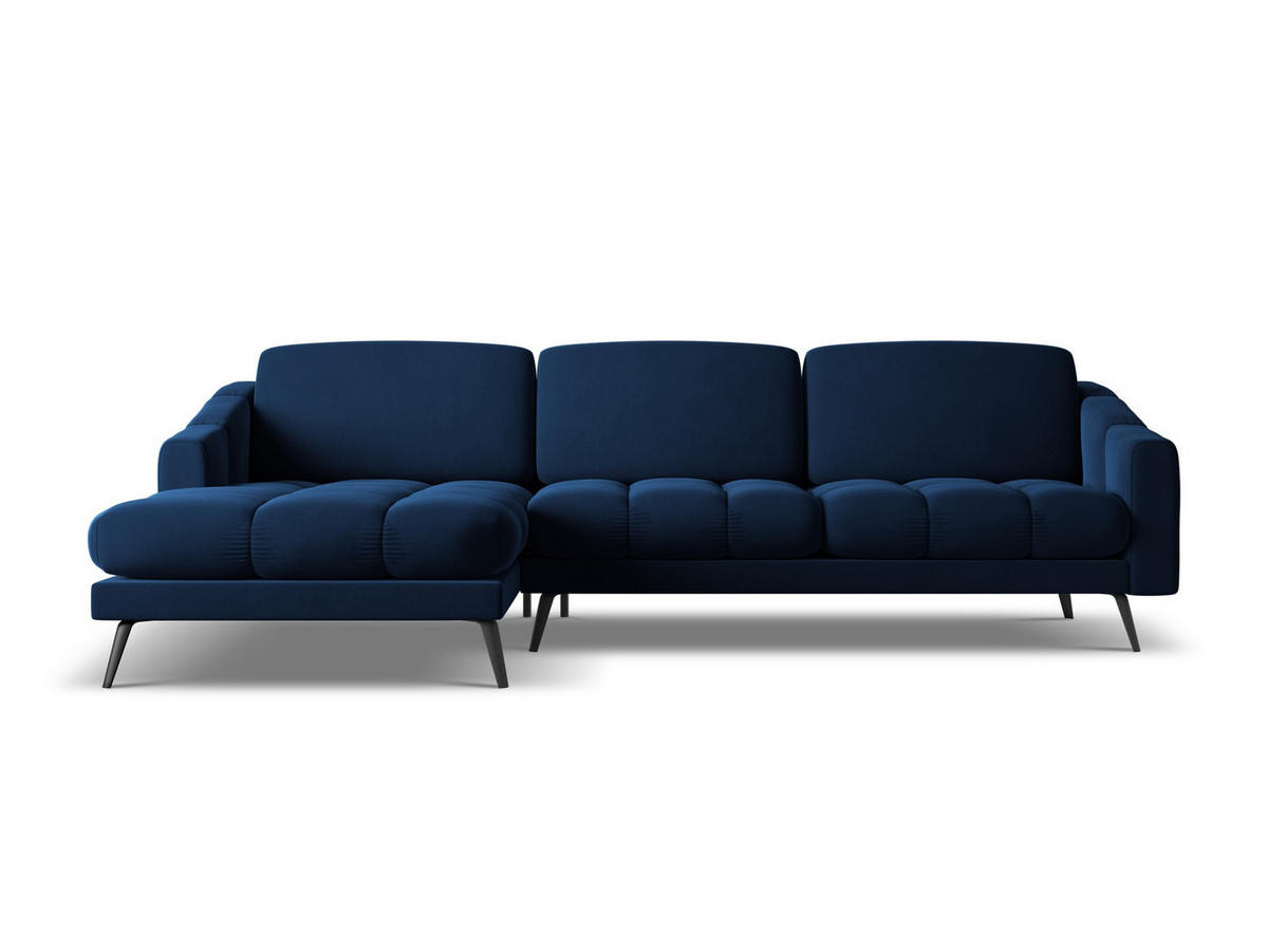 ECKSOFA Links Samt Stoff Blau - Blau/Schwarz, Textil/Metall (160/264cm) - Makamii