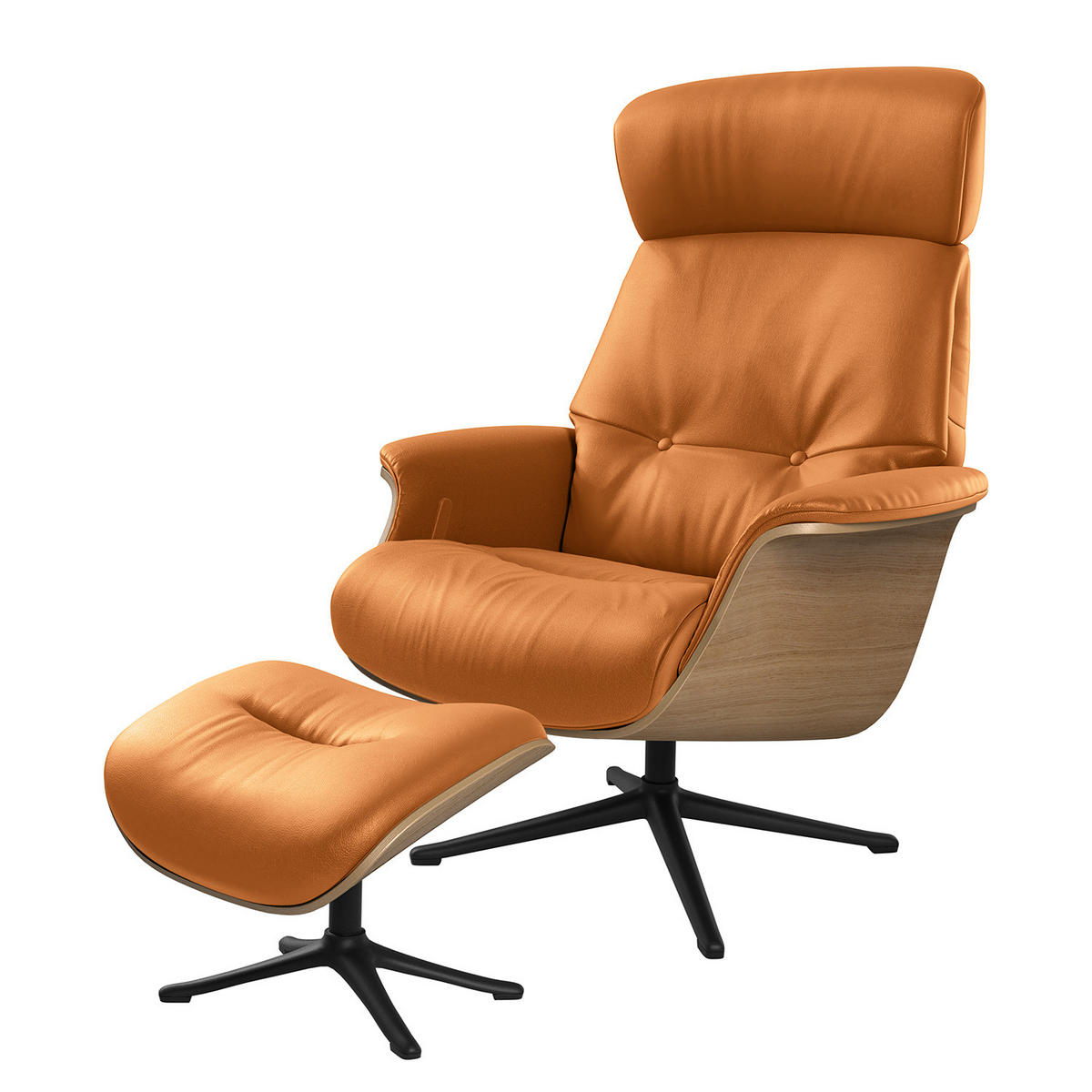 POLSTERHOCKER - Cognac/Schwarz, Leder/Metall (44/39/42cm) - home24