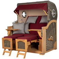 STRANDKORB Komplettset: Ammersee Grande XL Teak Bullauge - PE grau - Modell 594 - Rot/Grau, Holz/Kunststoff (142/165/95cm) - bene living