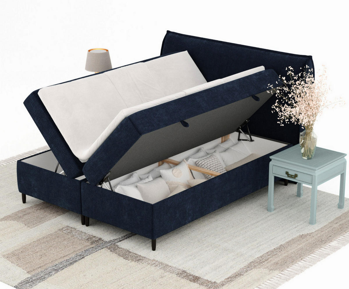 BOXBETT 200/200 cm Corvus, in Marineblau, Matratze, Topper, Bettkasten, H3 = fest - Schwarz/Dunkelblau, Holz/Holzwerkstoff (200/200cm) - Maison de Reve