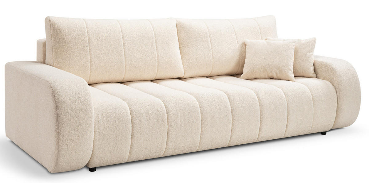SCHLAFSOFA ALOO, Sofa mit Schlaffunktion und Bettkasten, Farbe: Beige, Bouclé-Stoff - Beige, Textil (248/88/105cm) - Sepro Meble