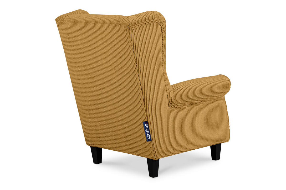 OHRENSESSEL MILES Kord-Bezug Petfriendly, gelb - Gelb, Holzwerkstoff/Buchenholz (82/105/97cm) - KONSIMO®