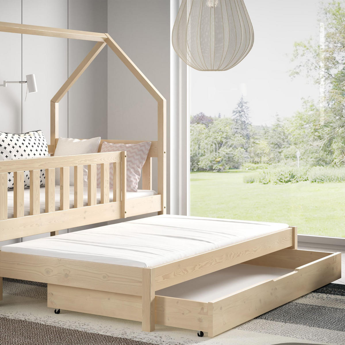 KINDERBETT Holzbett LUMBE, Hausform - Kieferfarben, Holz (80/160cm) - KONSIMO®