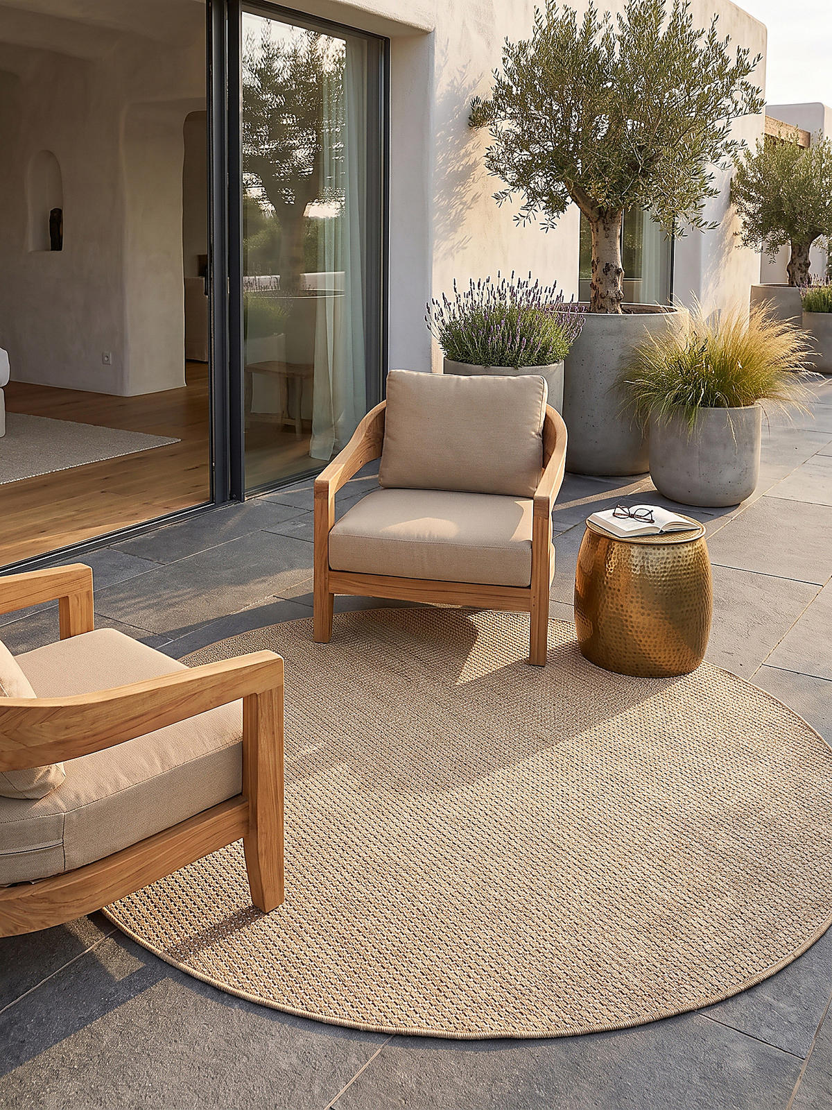 TEPPICH Flachgewebe, Outdoor, Fußbodenheizung-geeignet, VIGOLENO in Sand, Ø 200 cm - Beige, Textil (200/200cm) - KADIMA DESIGN