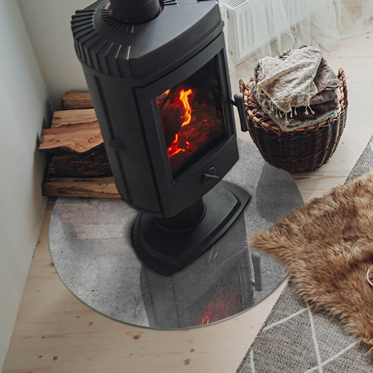 GLASPLATTE für Kamin Ø 70 cm Grau - Grau, Glas (70/70/0.4cm) - ArtPrintCave