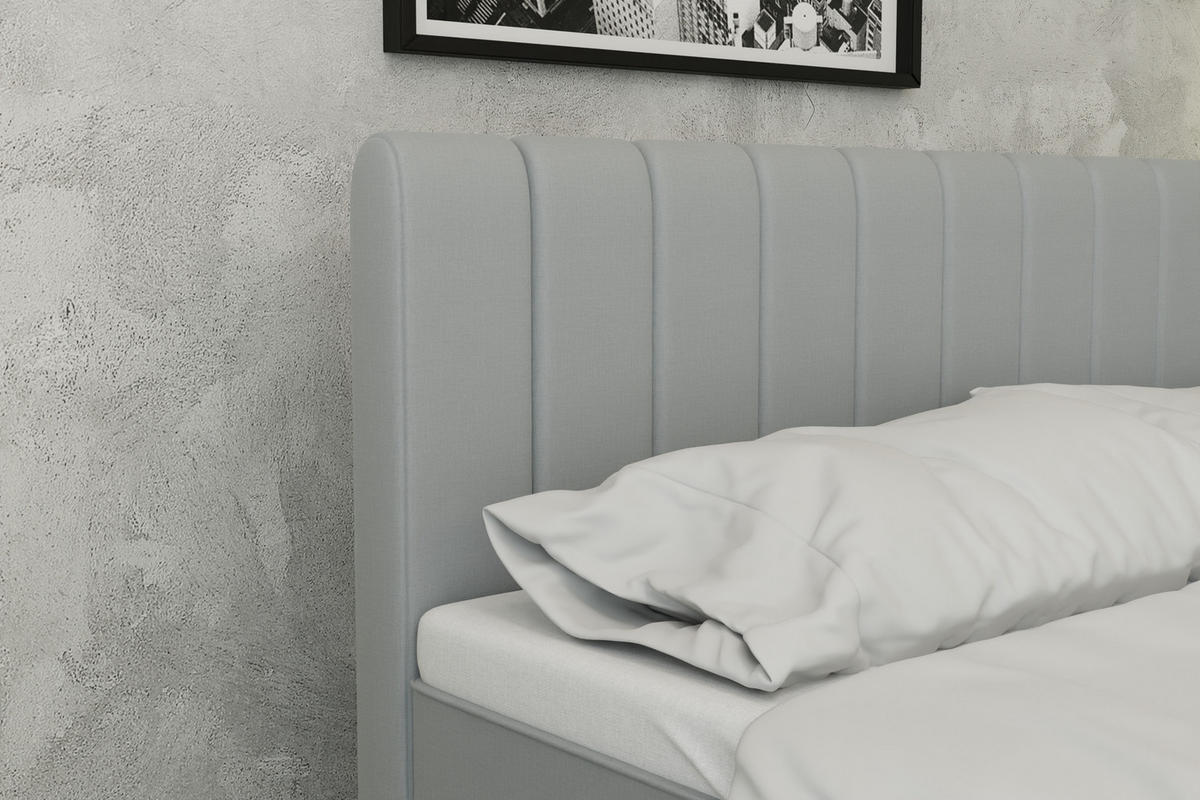 BOXBETT AVALON 160 x 200 cm mit Bettkasten und Topper - Hellgrau - Hellgrau, Holz - Panda Möbel