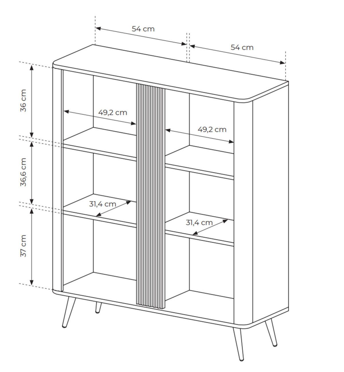 HIGHBOARD Terzo 2D Eiche Dunin mit Rillendekor - Schwarz Metallfüße - Eichefarben/Schwarz, Holz/Holzwerkstoff (113/134/38cm) - Ravio