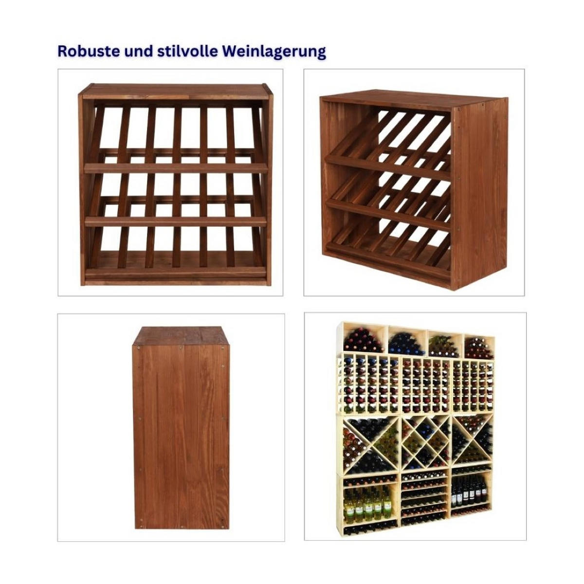 WEINREGAL Vincellar Mod 60x60x30 cm Schräg Modul Für 18 Flaschen Massives Kiefernholz Braun Geölt - Braun, Holz (60/60/30cm) - PROREGAL