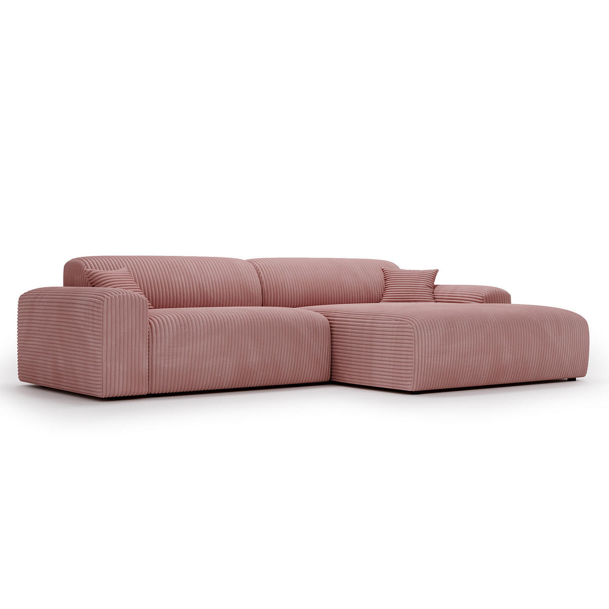 ECKSOFA mit Longchair - Cord - Schwarz/Altrosa, Kunststoff/Textil (284/178cm) - home24