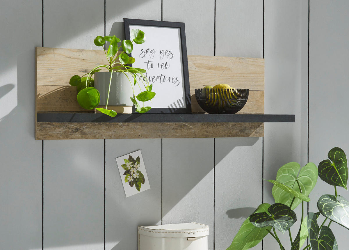 WANDREGAL Used Wood hell, anthrazit, Küchenregal 90 cm - Anthrazit/Naturfarben, Holzwerkstoff (90/30/21cm) - Furn.Design
