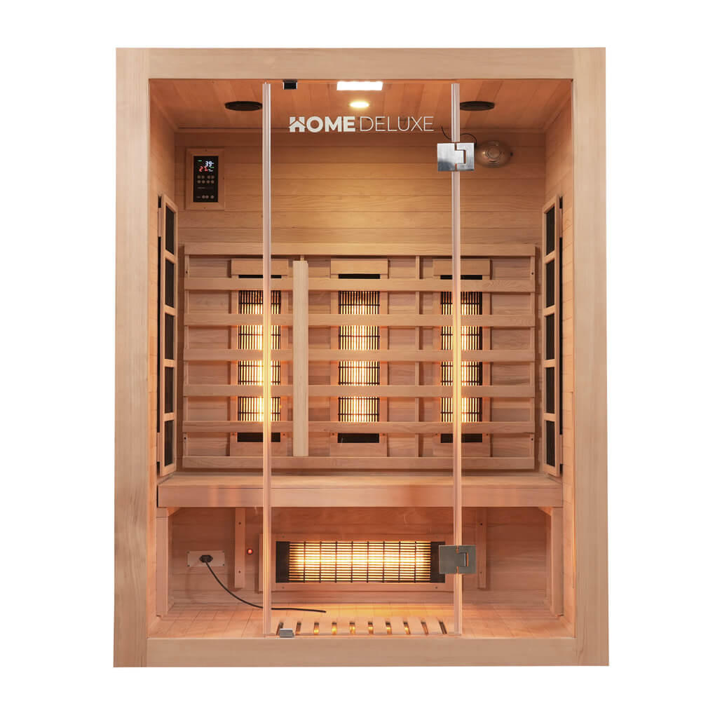 INFRAROTKABINE mit Vollspektrumstrahler SAHARA L - 150 x 120 cm für 3 Personen - Braun, Holz (150/190/120cm) - Home Deluxe
