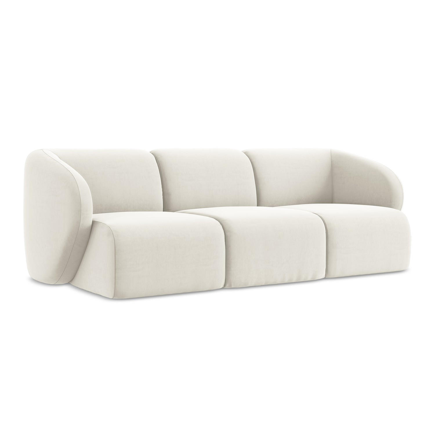 3-SITZER SOFA Samt Stoff Beige - Creme/Schwarz, Holzwerkstoff/Kunststoff (244/75/94cm) - LaMiaSofa