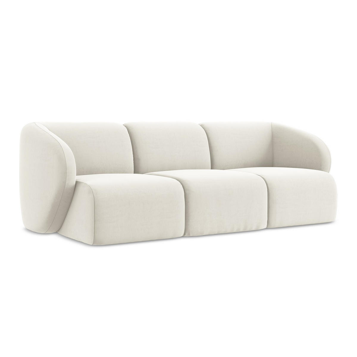 3-SITZER SOFA Samt Stoff Beige - Creme/Schwarz, Holzwerkstoff/Kunststoff (244/75/94cm) - LaMiaSofa