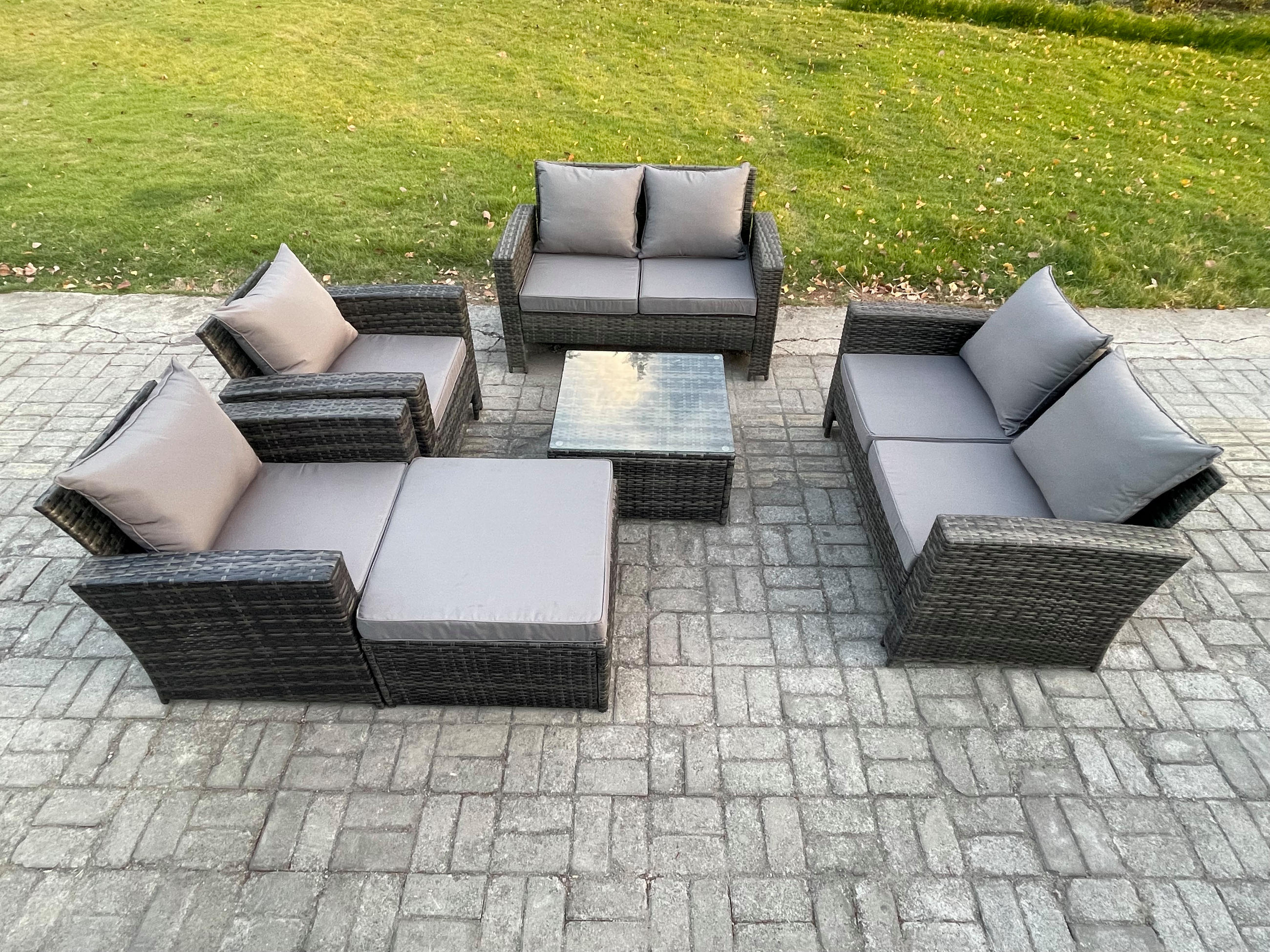 GARTENSOFA Hohe Rückenlehne Polyrattan Dunkelgrau 7-Sitzer - Dunkelgrau, Metall - Fimous