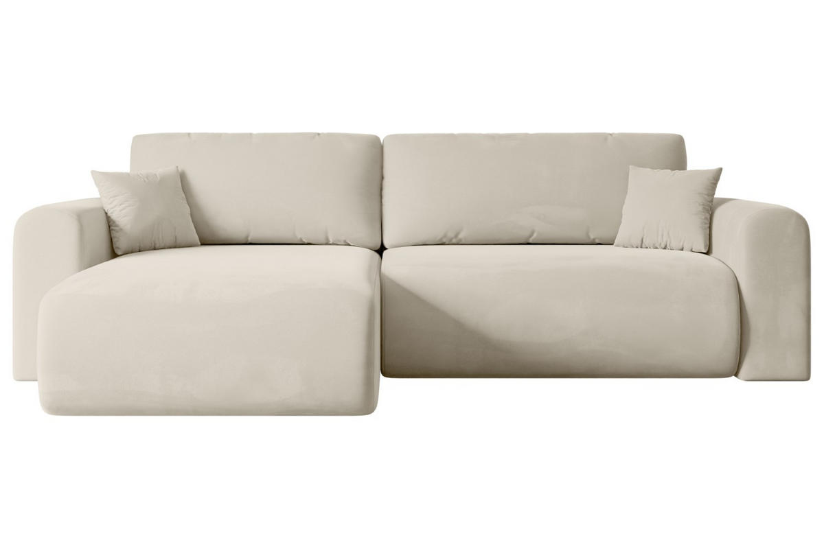 ECKSOFA mit Schlaffunktion und Bettkasten ORRO-L - 272x145x83 cm Beige Velours - Beige/Schwarz, Holzwerkstoff/Kunststoff (272/145cm) - ALTDECOR